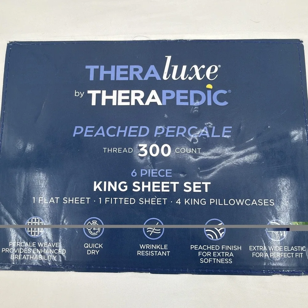 TheraLuxe by Therapedic Sheet Set KING White 300 TC Cooling Peached Percale